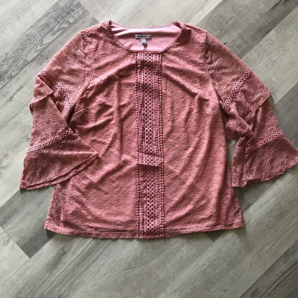 Isaac Mizrahi Live! Lace Boho Hippie Peasant Lagenlook Blouse sz Large